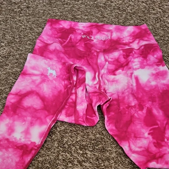 Wild South pink Tie-Dye Women's Medium Leggings - Picture 3 of 4